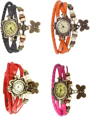 NS18 Vintage Butterfly Rakhi Combo of 4 Black, Red, Orange And Pink Analog Watch  - For Women   Watches  (NS18)