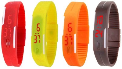 NS18 Silicone Led Magnet Band Combo of 4 Red, Yellow, Orange And Brown Digital Watch  - For Boys & Girls   Watches  (NS18)
