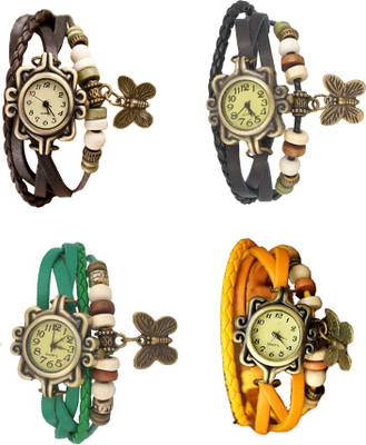 

NS18 Vintage Butterfly Rakhi Combo of 4 Brown, Green, Black And Yellow Watch - For Women