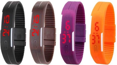 NS18 Silicone Led Magnet Band Combo of 4 Black, Brown, Purple And Orange Digital Watch  - For Boys & Girls   Watches  (NS18)