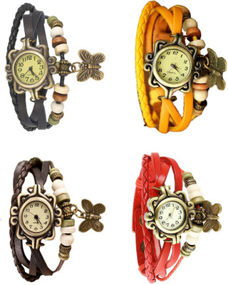 

Kissu Vintage Rakhi Combo of 4 Black, Brown, Yellow And Red Watch - For Women