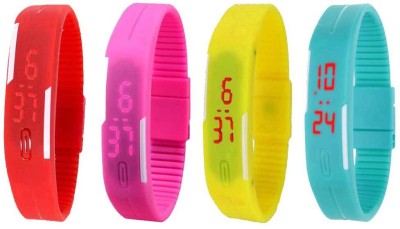 NS18 Silicone Led Magnet Band Watch Combo of 4 Red, Pink, Yellow And Sky Blue Digital Watch  - For Couple   Watches  (NS18)