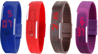 NS18 Silicone Led Magnet Band Watch Combo of 4 Blue, Red, Brown And Purple Digital Watch  - For Couple   Watches  (NS18)