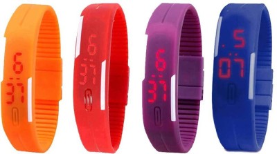 NS18 Silicone Led Magnet Band Combo of 4 Orange, Red, Purple And Blue Digital Watch  - For Boys & Girls   Watches  (NS18)