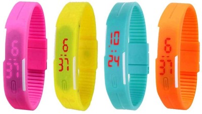 NS18 Silicone Led Magnet Band Combo of 4 Pink, Yellow, Sky Blue And Orange Digital Watch  - For Boys & Girls   Watches  (NS18)