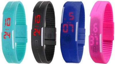 NS18 Silicone Led Magnet Band Combo of 4 Sky Blue, Black, Blue And Pink Digital Watch  - For Boys & Girls   Watches  (NS18)