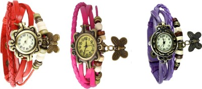 NS18 Vintage Butterfly Rakhi Watch Combo of 3 Red, Pink And Purple Analog Watch  - For Women   Watches  (NS18)