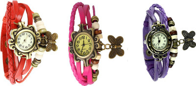 

NS18 Vintage Butterfly Rakhi Watch Combo of 3 Red, Pink And Purple Watch - For Women