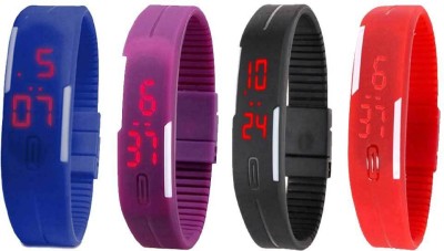 NS18 Silicone Led Magnet Band Watch Combo of 4 Blue, Purple, Black And Red Digital Watch  - For Couple   Watches  (NS18)