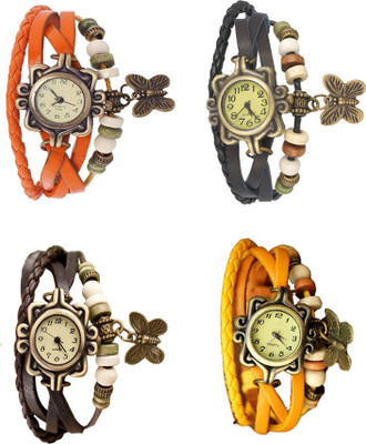 

NS18 Vintage Butterfly Rakhi Combo of 4 Orange, Brown, Black And Yellow Watch - For Women