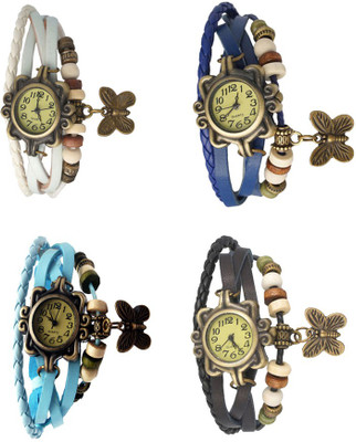 NS18 Vintage Butterfly Rakhi Combo of 4 White, Sky Blue, Blue And Black Analog Watch  - For Women   Watches  (NS18)