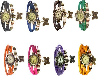 NS18 Vintage Butterfly Rakhi Combo of 8 Yellow, Black, Blue, Brown, Green, Orange, Purple And Pink Analog Watch  - For Women   Watches  (NS18)