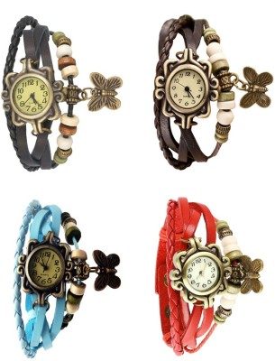 NS18 Vintage Butterfly Rakhi Combo of 4 Black, Sky Blue, Brown And Red Analog Watch  - For Women   Watches  (NS18)