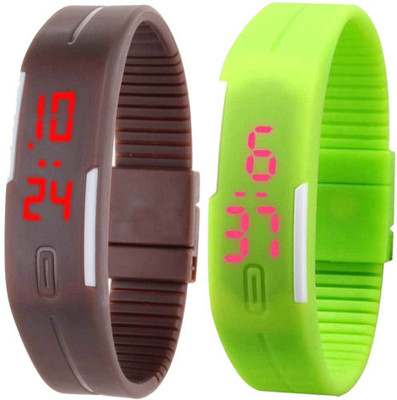 

NS18 Silicone Led Magnet Band Set of 2 Brown And Green Watch - For Boys & Girls