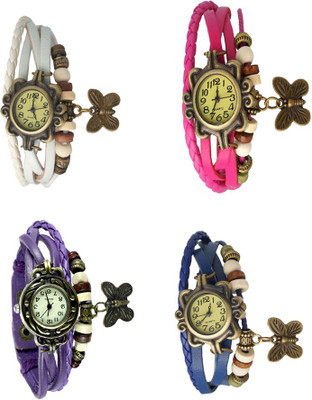 

Kissu Vintage Rakhi Combo of 4 White, Purple, Pink And Blue Watch - For Women