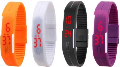NS18 Silicone Led Magnet Band Watch Combo of 4 Orange, White, Black And Purple Digital Watch  - For Couple   Watches  (NS18)