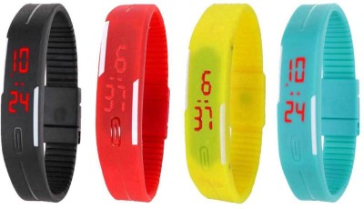 NS18 Silicone Led Magnet Band Watch Combo of 4 Black, Red, Yellow And Sky Blue Digital Watch  - For Couple   Watches  (NS18)