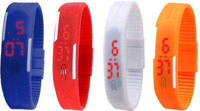 

NS18 Silicone Led Magnet Band Combo of 4 Blue, Red, White And Orange Watch - For Boys & Girls