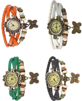 

Kissu Vintage Rakhi Combo of 4 Orange, Green, White And Black Watch - For Women