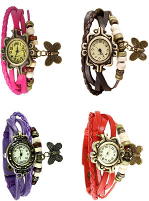 View NS18 Vintage Butterfly Rakhi Combo of 4 Pink, Purple, Brown And Red Analog Watch  - For Women Wrist Watches Price Online(NS18)