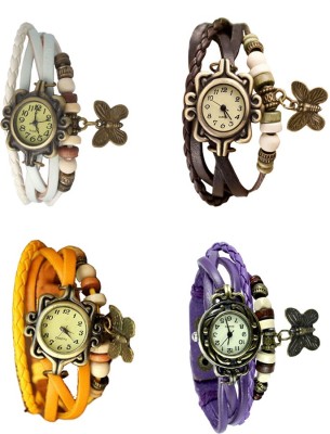 NS18 Vintage Butterfly Rakhi Combo of 4 White, Yellow, Brown And Purple Analog Watch  - For Women   Watches  (NS18)