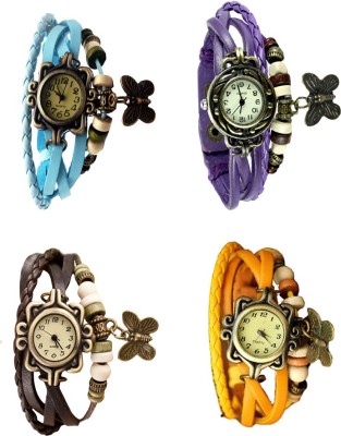 NS18 Vintage Butterfly Rakhi Combo of 4 Sky Blue, Brown, Purple And Yellow Analog Watch  - For Women   Watches  (NS18)