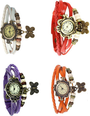 

NS18 Vintage Butterfly Rakhi Combo of 4 White, Purple, Red And Orange Watch - For Women
