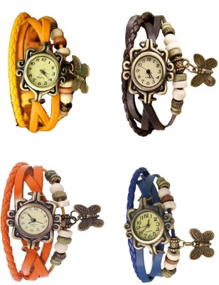 NS18 Vintage Butterfly Rakhi Combo of 4 Yellow, Orange, Brown And Blue Analog Watch  - For Women   Watches  (NS18)