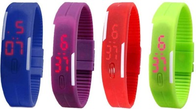 NS18 Silicone Led Magnet Band Combo of 4 Blue, Purple, Red And Green Digital Watch  - For Boys & Girls   Watches  (NS18)