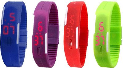 

Kissu Led Magnet Band Combo of 4 Blue, Purple, Red And Green Watch - For Men & Women