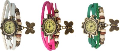 NS18 Vintage Butterfly Rakhi Watch Combo of 3 White, Pink And Green Analog Watch  - For Women   Watches  (NS18)