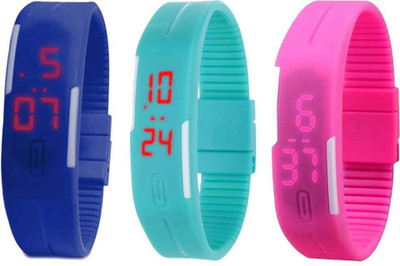 View NS18 Silicone Led Magnet Band Combo of 3 Blue, Sky Blue And Pink Digital Watch  - For Boys & Girls Wrist Watches Price Online(NS18)