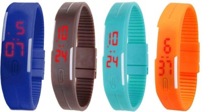NS18 Silicone Led Magnet Band Combo of 4 Blue, Brown, Sky Blue And Orange Digital Watch  - For Boys & Girls   Watches  (NS18)