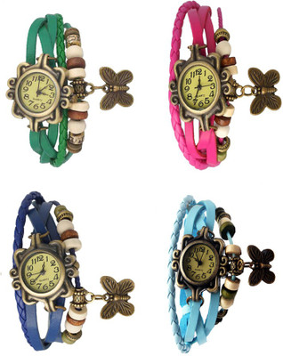 

Kissu Vintage Rakhi Combo of 4 Green, Blue, Pink And Sky Blue Watch - For Women