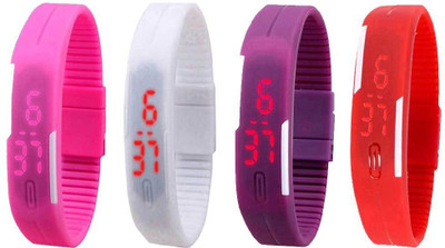 View NS18 Silicone Led Magnet Band Watch Combo of 4 Pink, White, Purple And Red Digital Watch  - For Couple Wrist Watches Price Online(NS18)