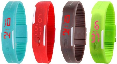 NS18 Silicone Led Magnet Band Combo of 4 Sky Blue, Red, Brown And Green Digital Watch  - For Boys & Girls   Watches  (NS18)