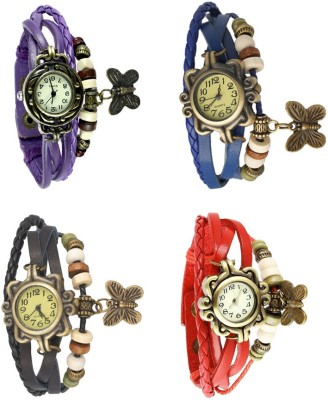 NS18 Vintage Butterfly Rakhi Combo of 4 Purple, Black, Blue And Red Analog Watch  - For Women   Watches  (NS18)