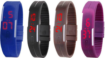 

Kissu Led Magnet Band Combo of 4 Blue, Black, Brown And Purple Watch - For Men & Women