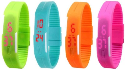 NS18 Silicone Led Magnet Band Combo of 4 Green, Sky Blue, Orange And Pink Digital Watch  - For Boys & Girls   Watches  (NS18)