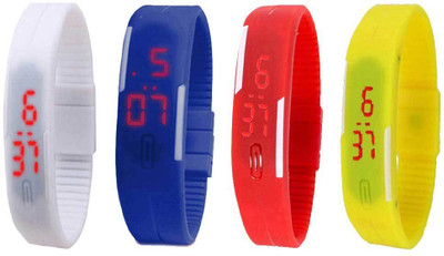 

NS18 Silicone Led Magnet Band Combo of 4 White, Blue, Red And Yellow Watch - For Boys & Girls