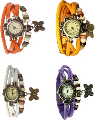 NS18 Vintage Butterfly Rakhi Combo of 4 Orange, White, Yellow And Purple Analog Watch  - For Women   Watches  (NS18)