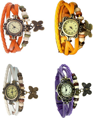 

NS18 Vintage Butterfly Rakhi Combo of 4 Orange, White, Yellow And Purple Watch - For Women