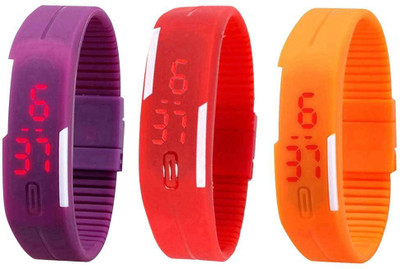 

NS18 Silicone Led Magnet Band Combo of 3 Purple, Red And Orange Watch - For Boys & Girls