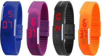 

Kissu Led Magnet Band Combo of 4 Blue, Purple, Black And Orange Watch - For Men & Women