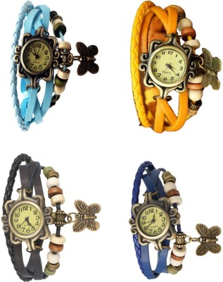 NS18 Vintage Butterfly Rakhi Combo of 4 Sky Blue, Black, Yellow And Blue Analog Watch  - For Women   Watches  (NS18)