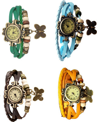

Kissu Vintage Rakhi Combo of 4 Green, Brown, Sky Blue And Yellow Watch - For Women
