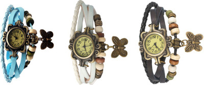 

NS18 Vintage Butterfly Rakhi Watch Combo of 3 Sky Blue, White And Black Watch - For Women