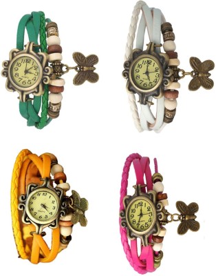 NS18 Vintage Butterfly Rakhi Combo of 4 Green, Yellow, White And Pink Analog Watch  - For Women   Watches  (NS18)