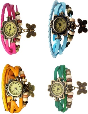 NS18 Vintage Butterfly Rakhi Combo of 4 Pink, Yellow, Sky Blue And Green Analog Watch  - For Women   Watches  (NS18)
