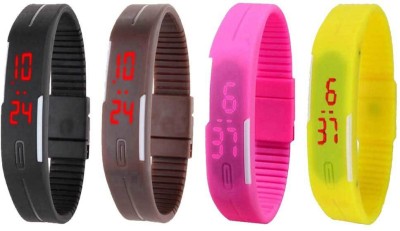 NS18 Silicone Led Magnet Band Combo of 4 Black, Brown, Pink And Yellow Digital Watch  - For Boys & Girls   Watches  (NS18)